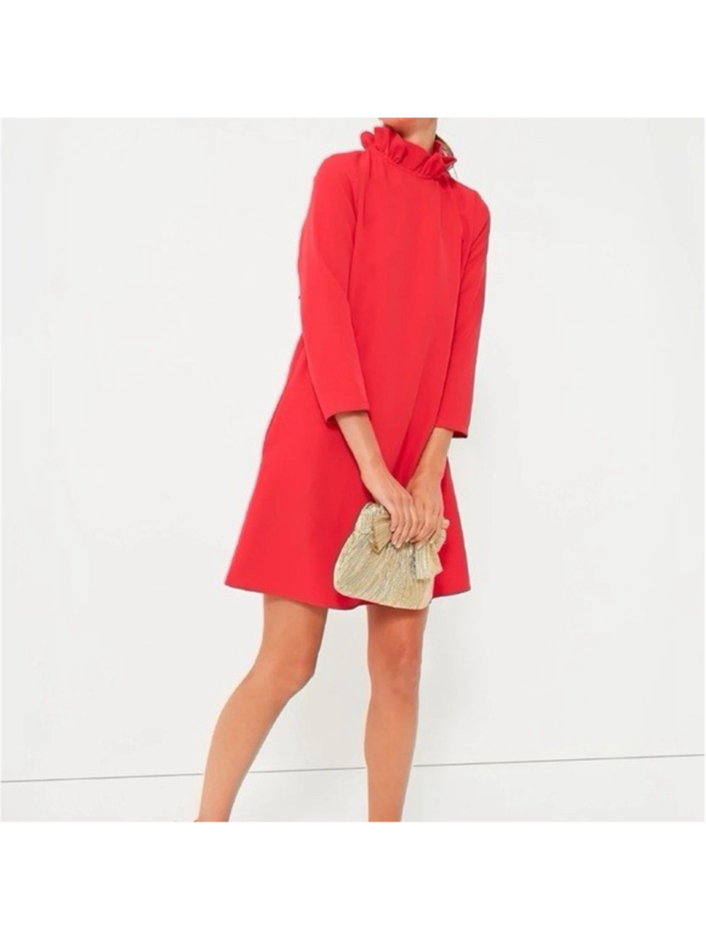 Tuckernuck Poppy Red Daphne Long Sleeve Dress XS Ruffle Collar Bow Tie Cocktail